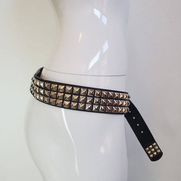 Vintage Y2K Hot Topic Black Leather Studded Belt - Picture 1 of 11
